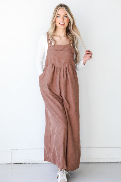 brown Corduroy Jumpsuit on model