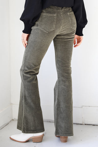 olive Corduroy Flare Pants back view