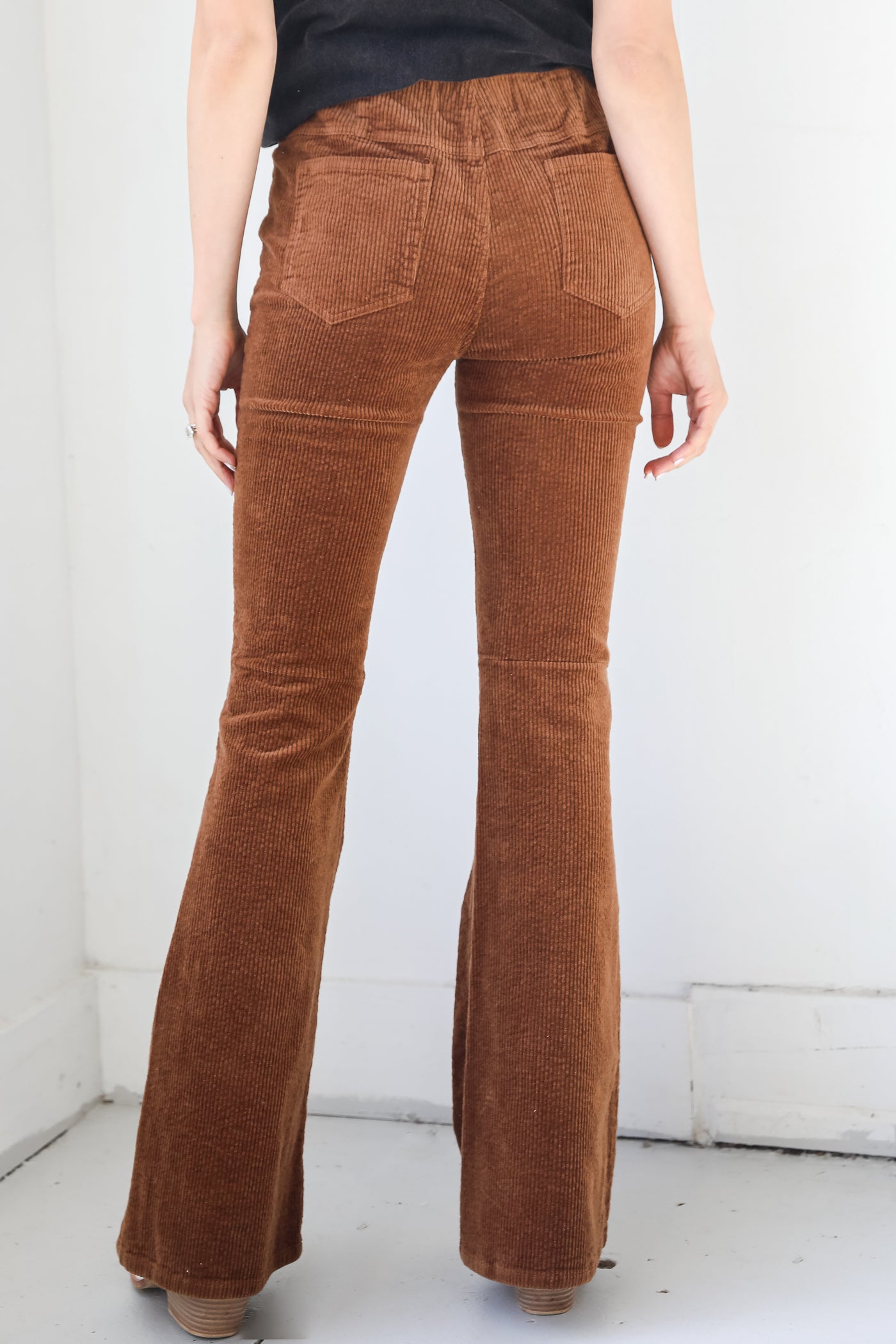 camel Corduroy Flare Pants back view