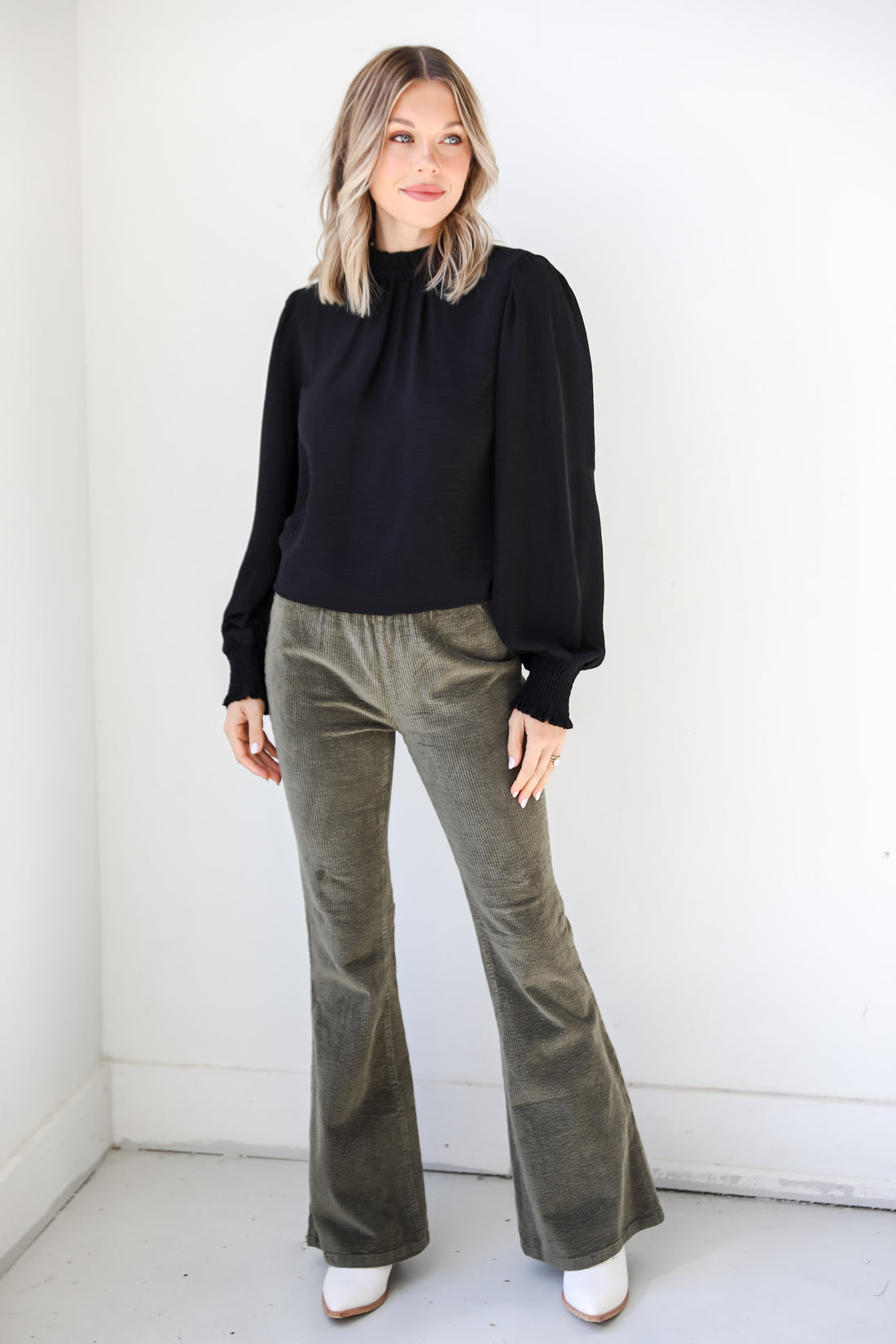 olive Corduroy Flare Pants