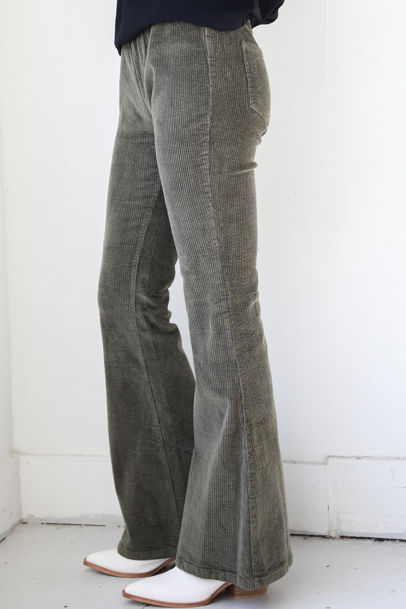 olive Corduroy Flare Pants side view
