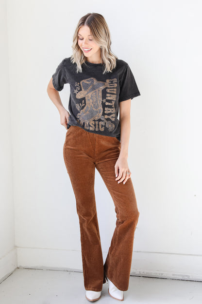 camel Corduroy Flare Pants on model