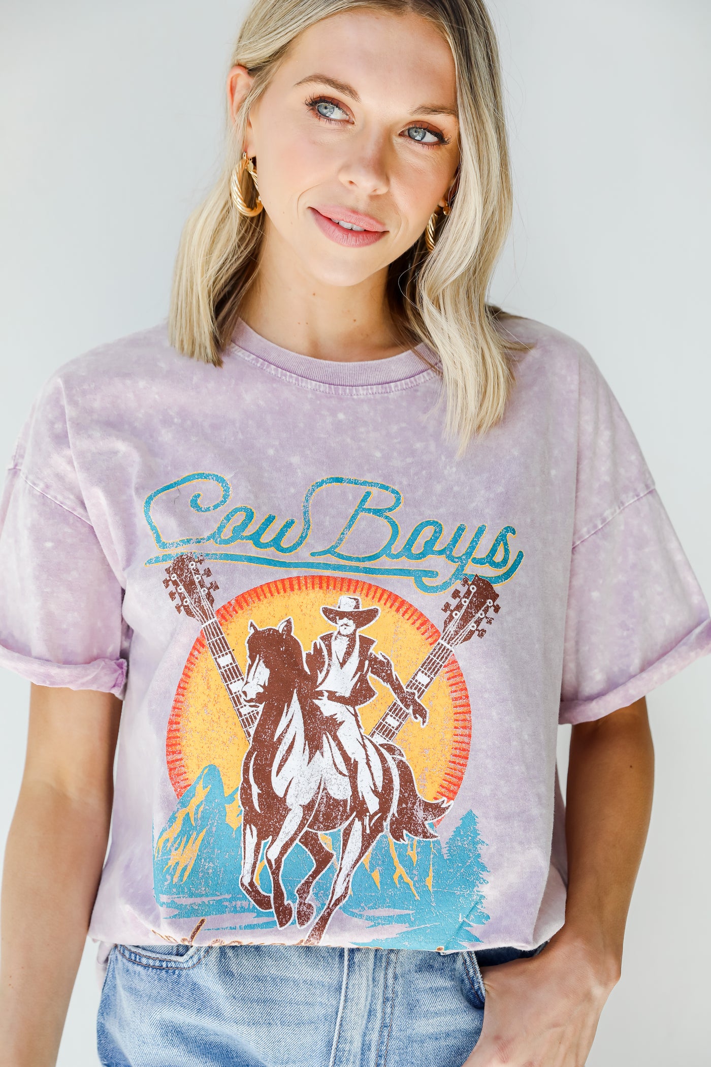 Cowboys And Country Music Acid Washed Tee front view