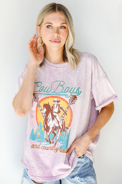 Cowboys And Country Music Acid Washed Tee on model