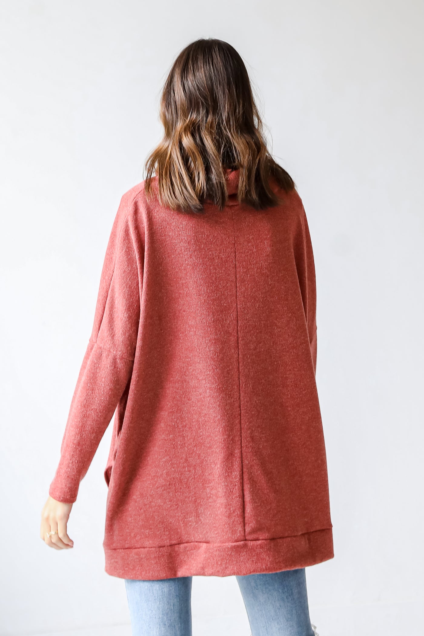 Cowl Neck Knit Top in rust back view