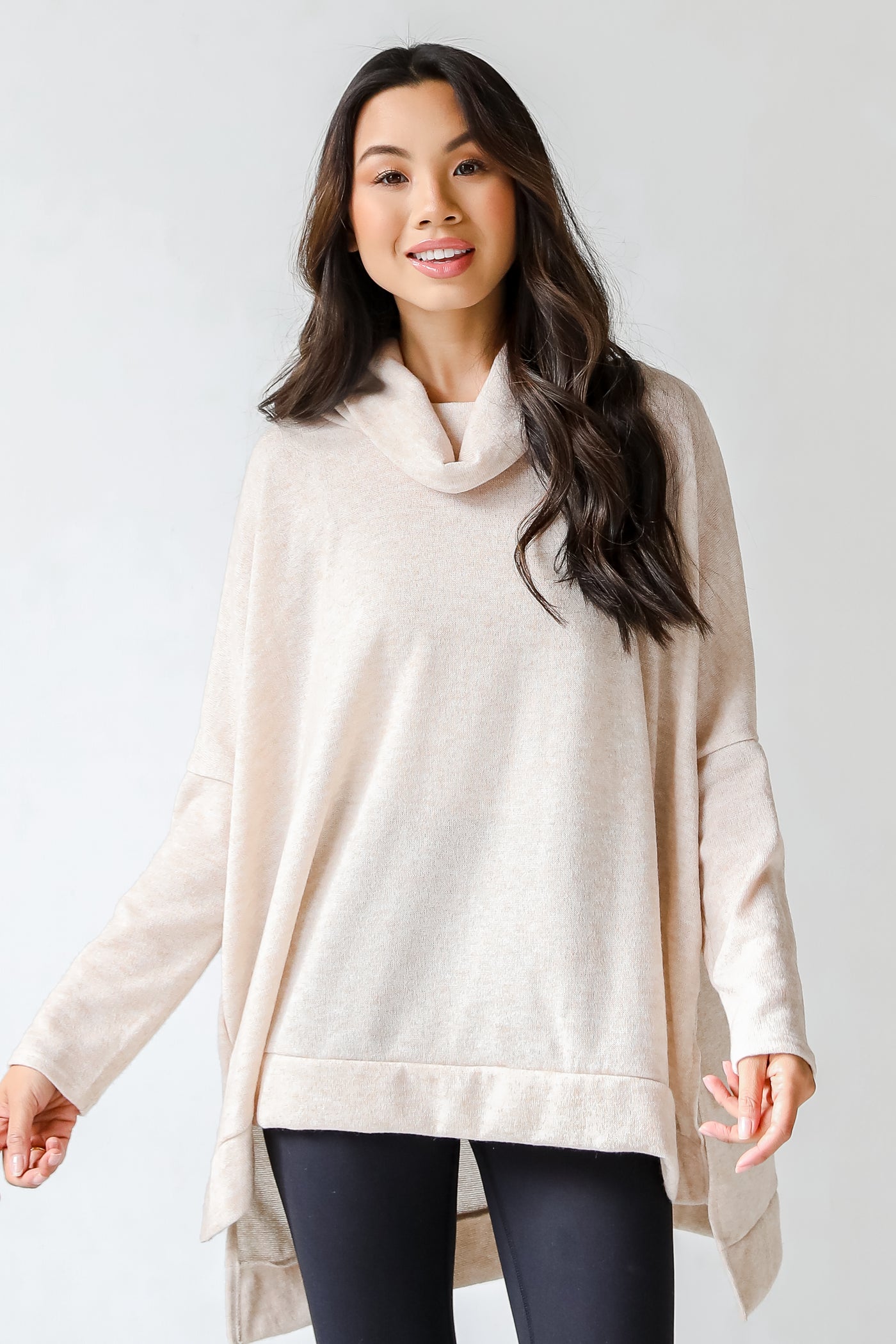 Cowl Neck Knit Top in oatmeal