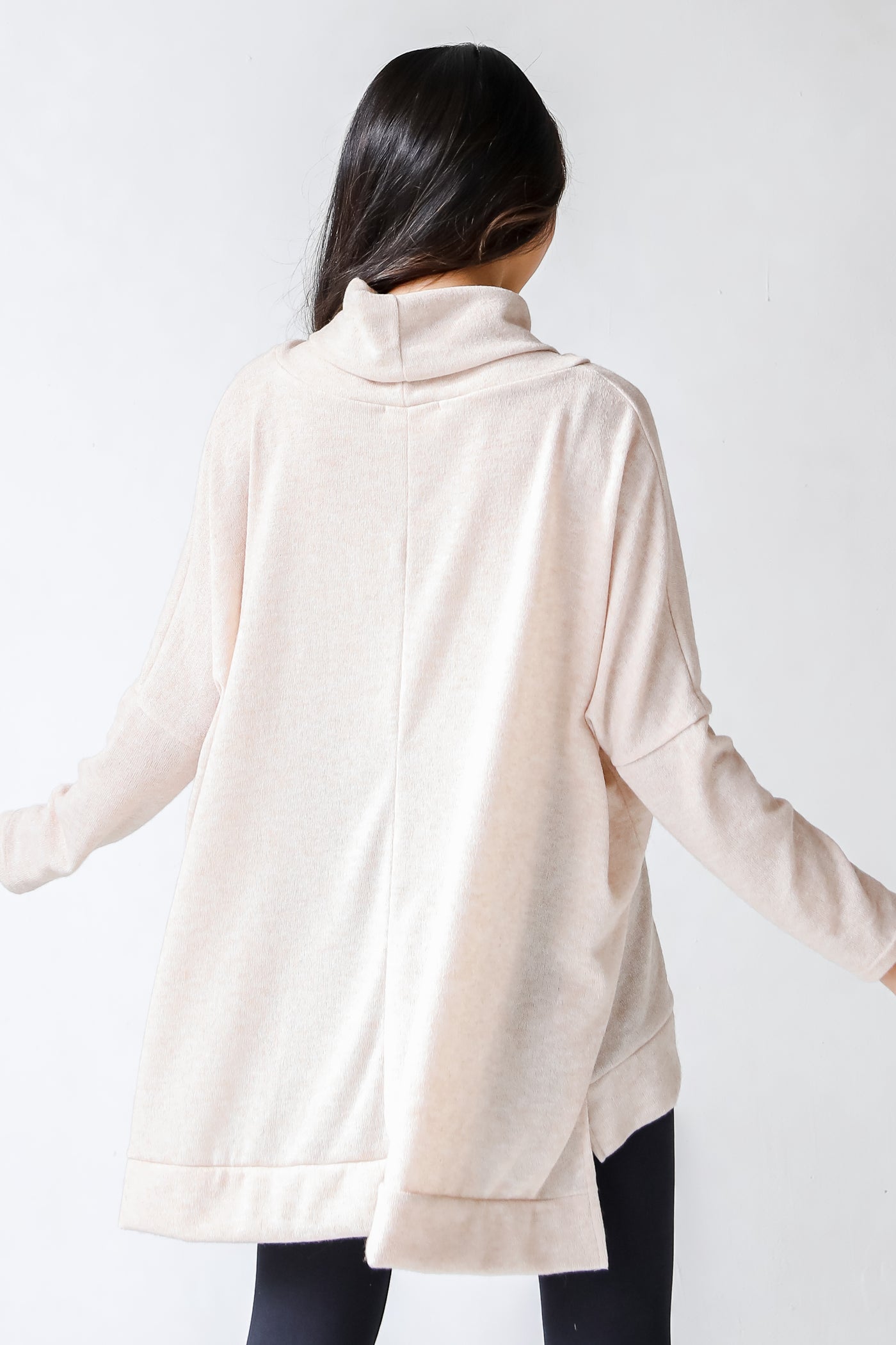 Cowl Neck Knit Top in oatmeal back view