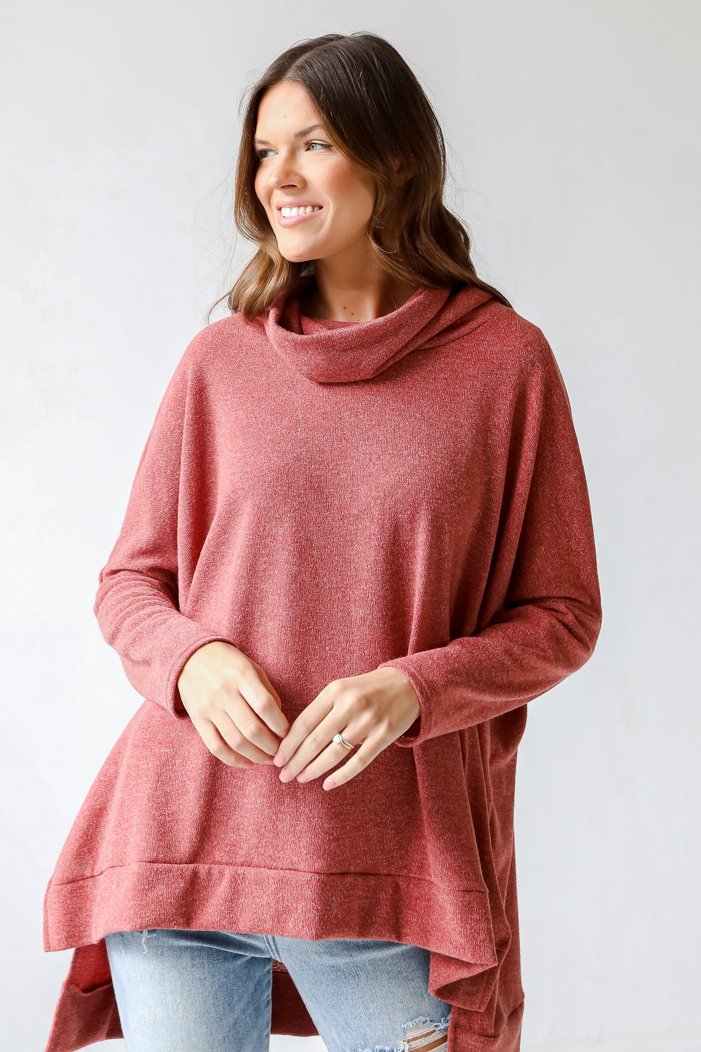 Cowl Neck Knit Top in rust