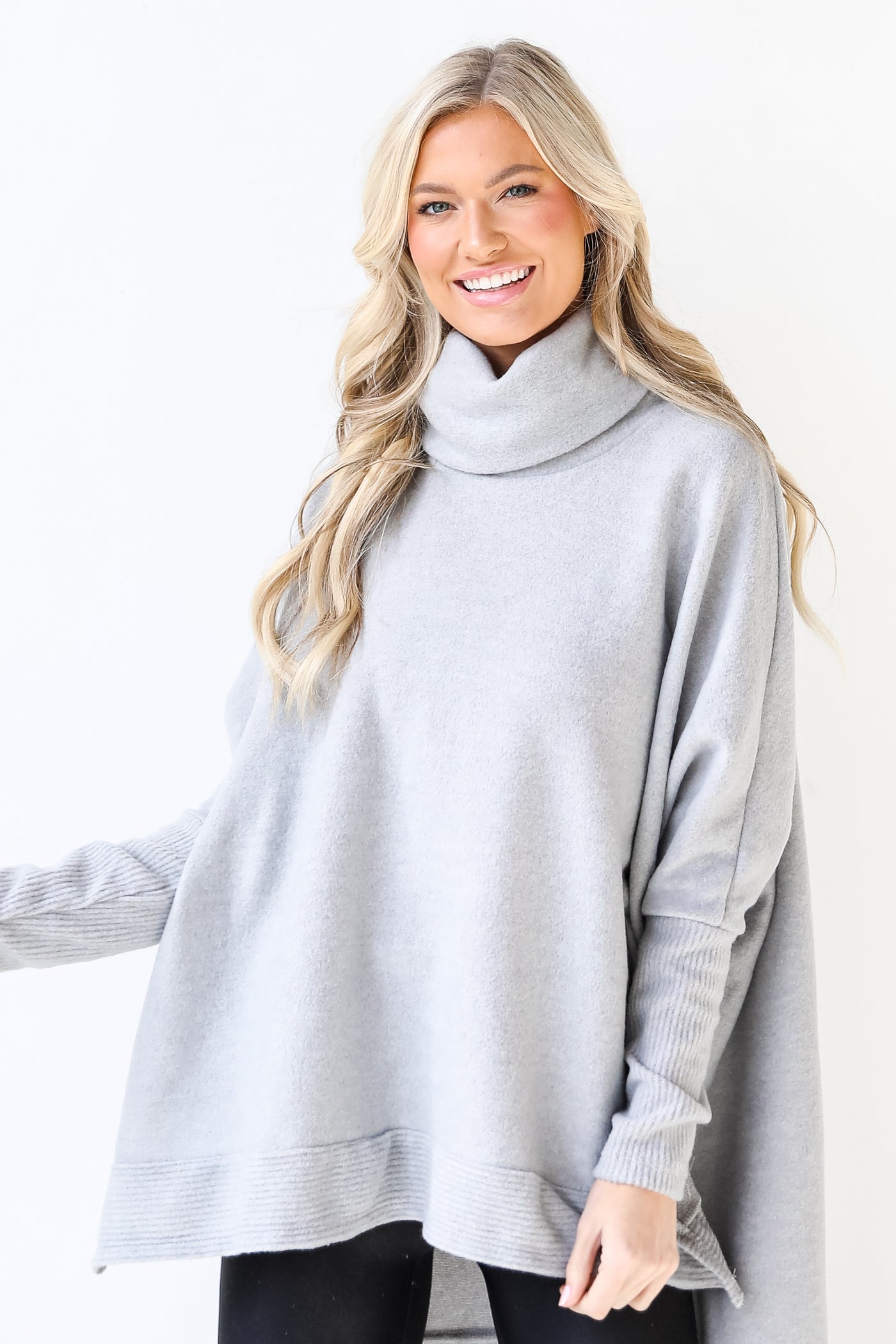 Cowl Neck Sweater in heather grey