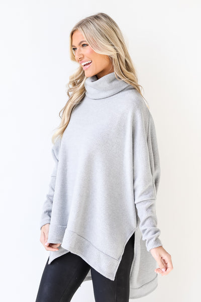 Cowl Neck Sweater in heather grey side view