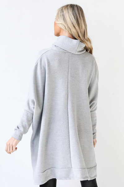 Cowl Neck Sweater in heather grey back view