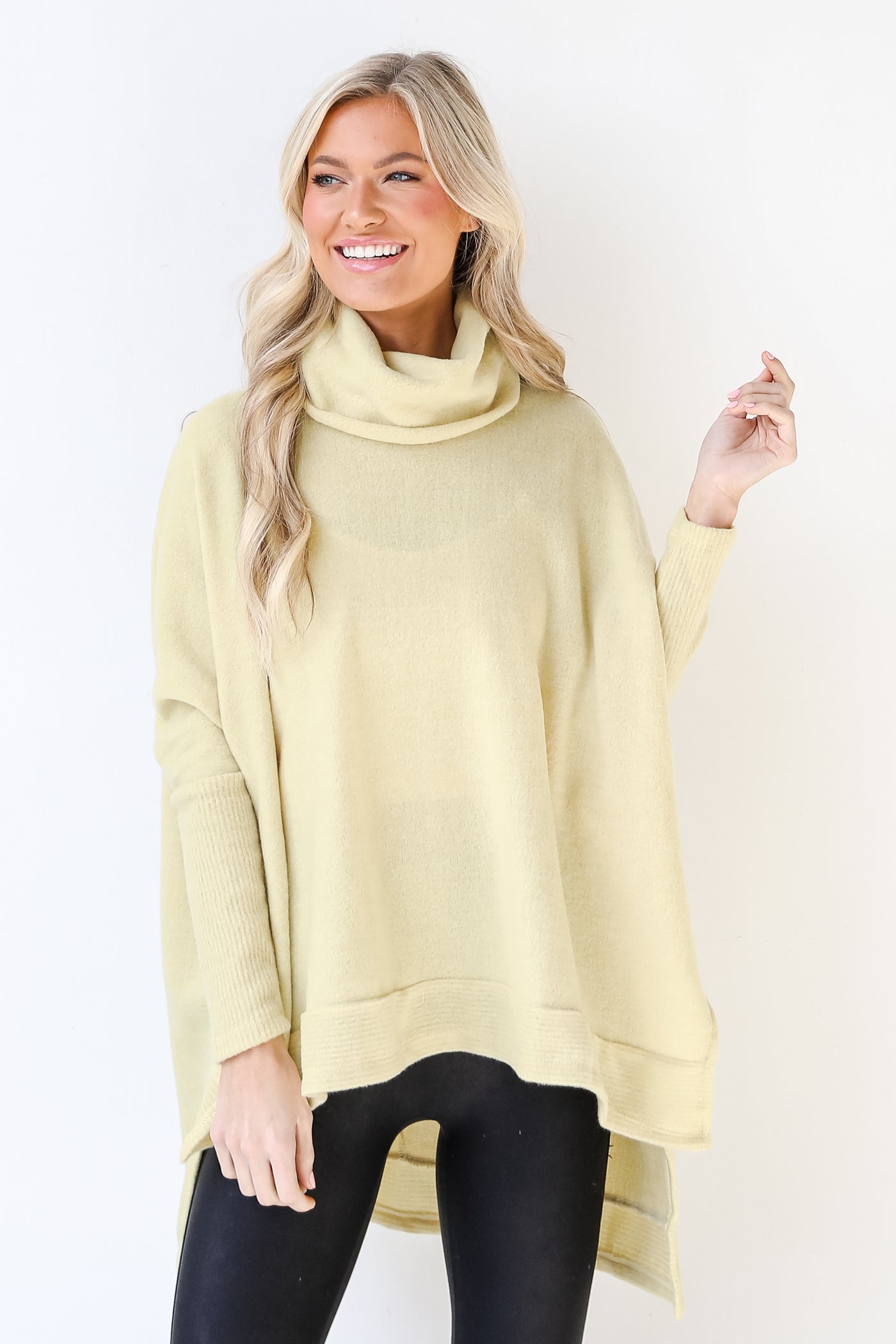 Cowl Neck Sweater in yellow on model