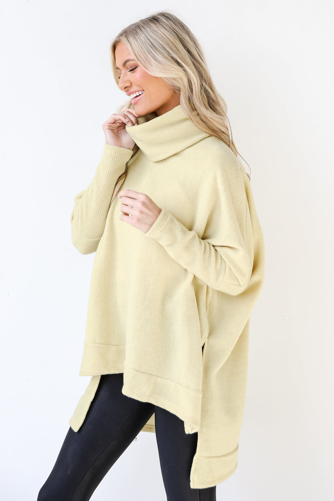 Cowl Neck Sweater in yellow side view
