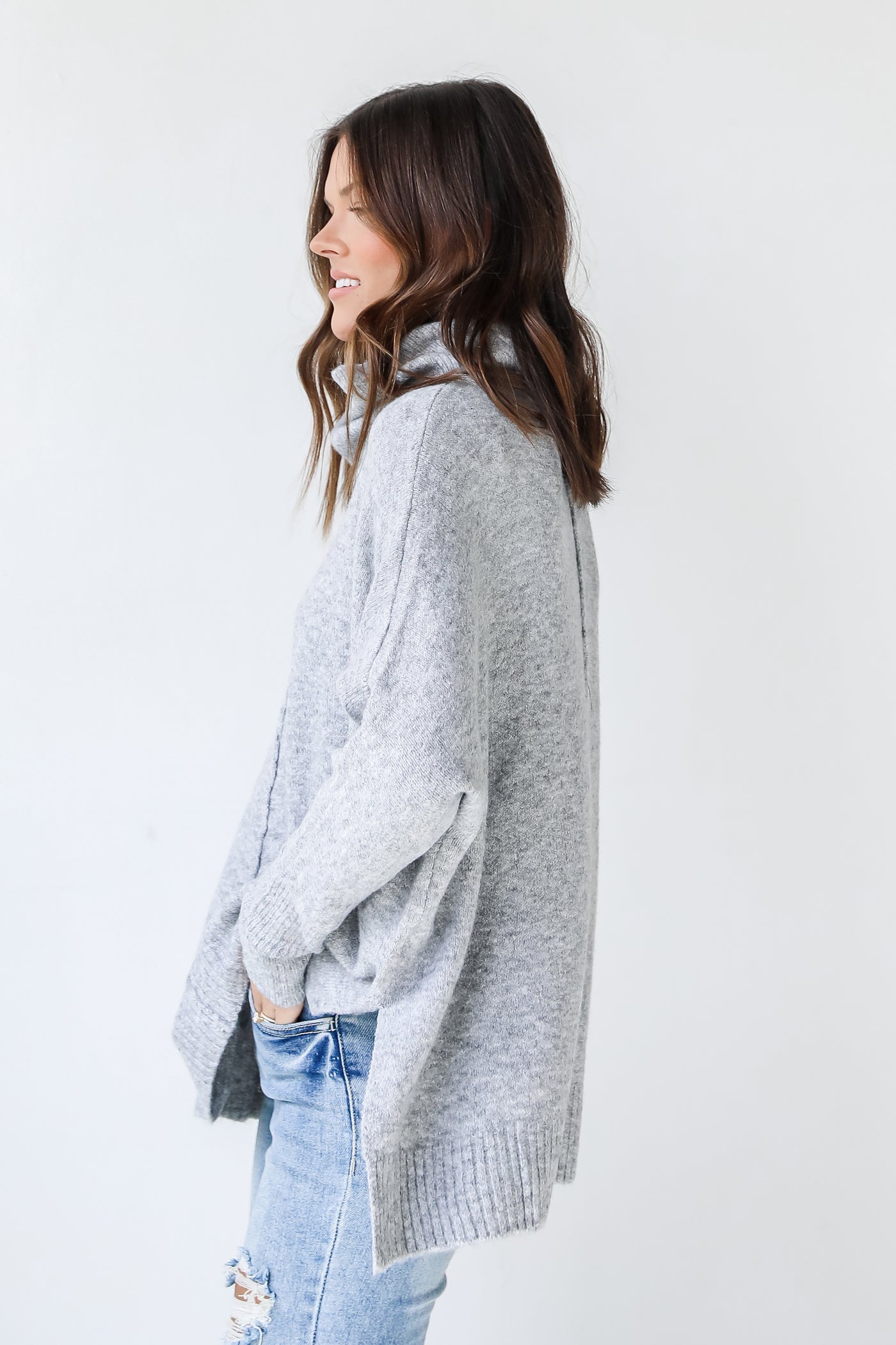 Sweater in heather grey side view