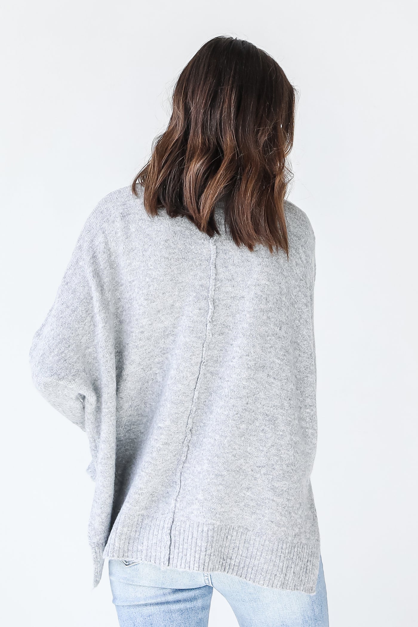 Sweater in heather grey back view