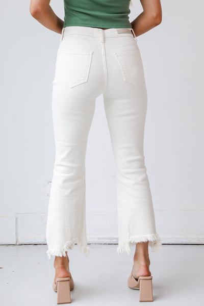 Cream Distressed Cropped Flare Jeans back view
