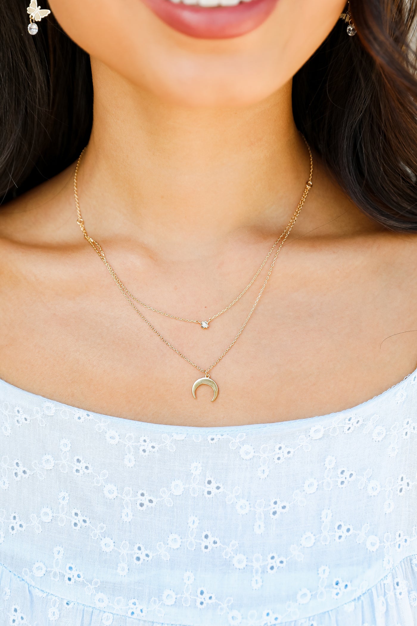 Gold Crescent Horn Layered Necklace