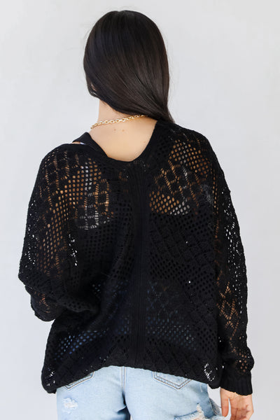 Crochet Knit Cardigan in black back view