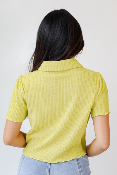 green Cropped Button-Up Blouse back view