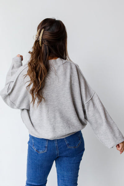 heather grey sweater back view