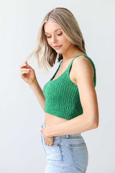 green Knit Cropped Tank side view