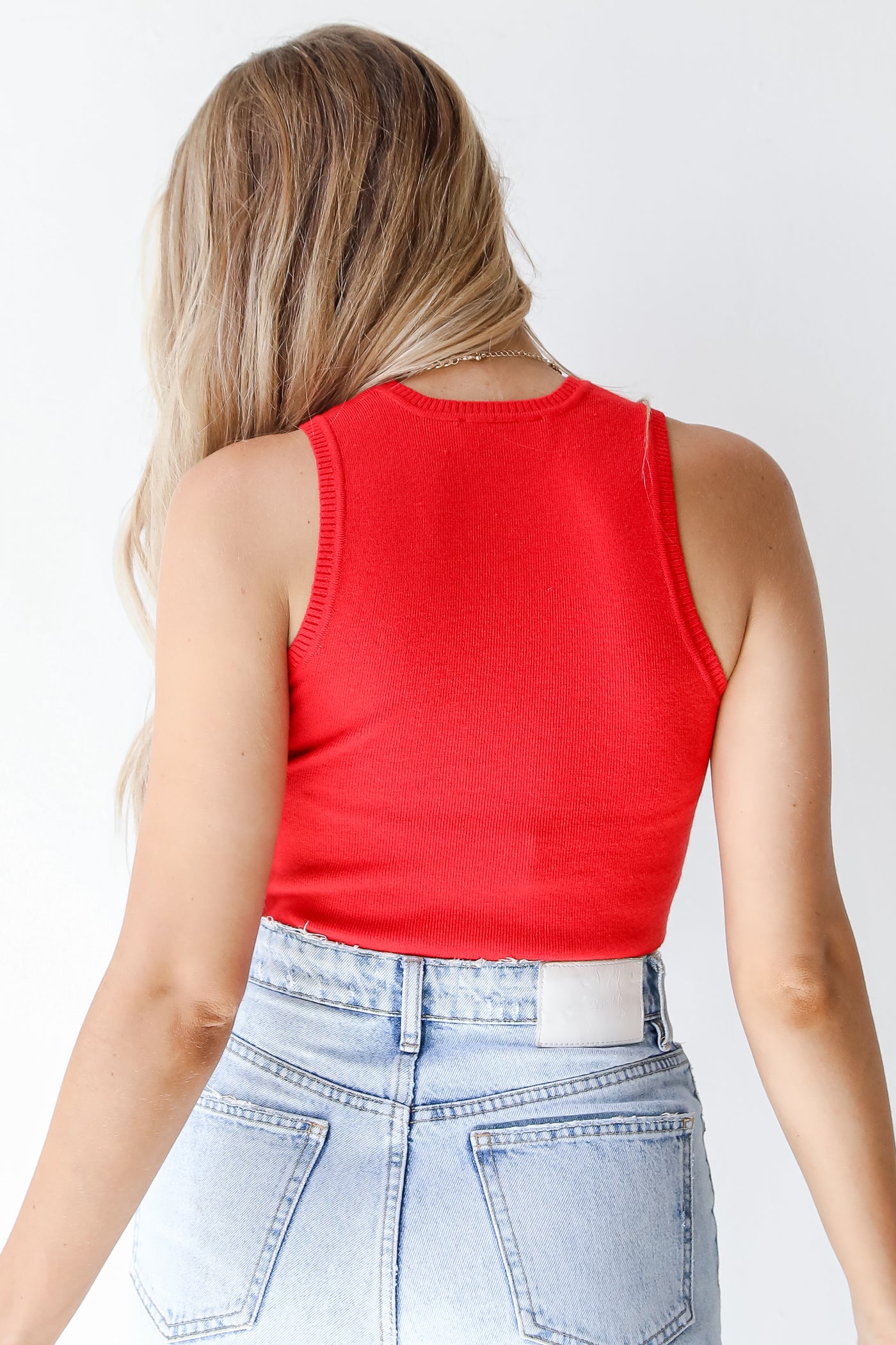 red cropped sweater tank back view