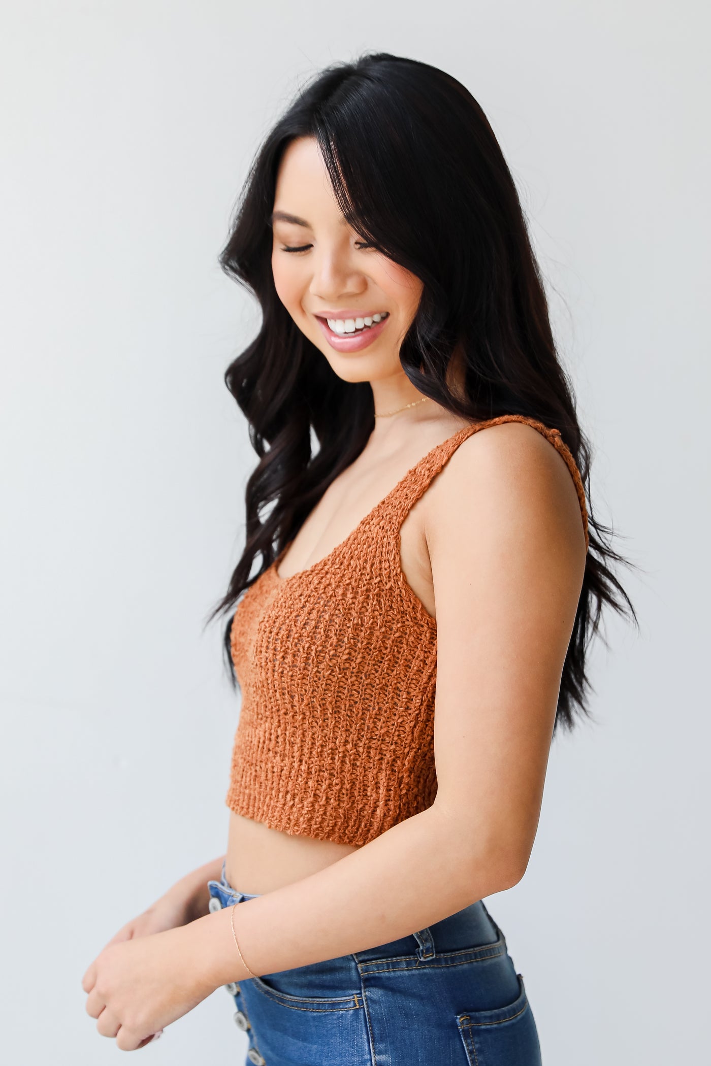 camel Knit Cropped Tank side view