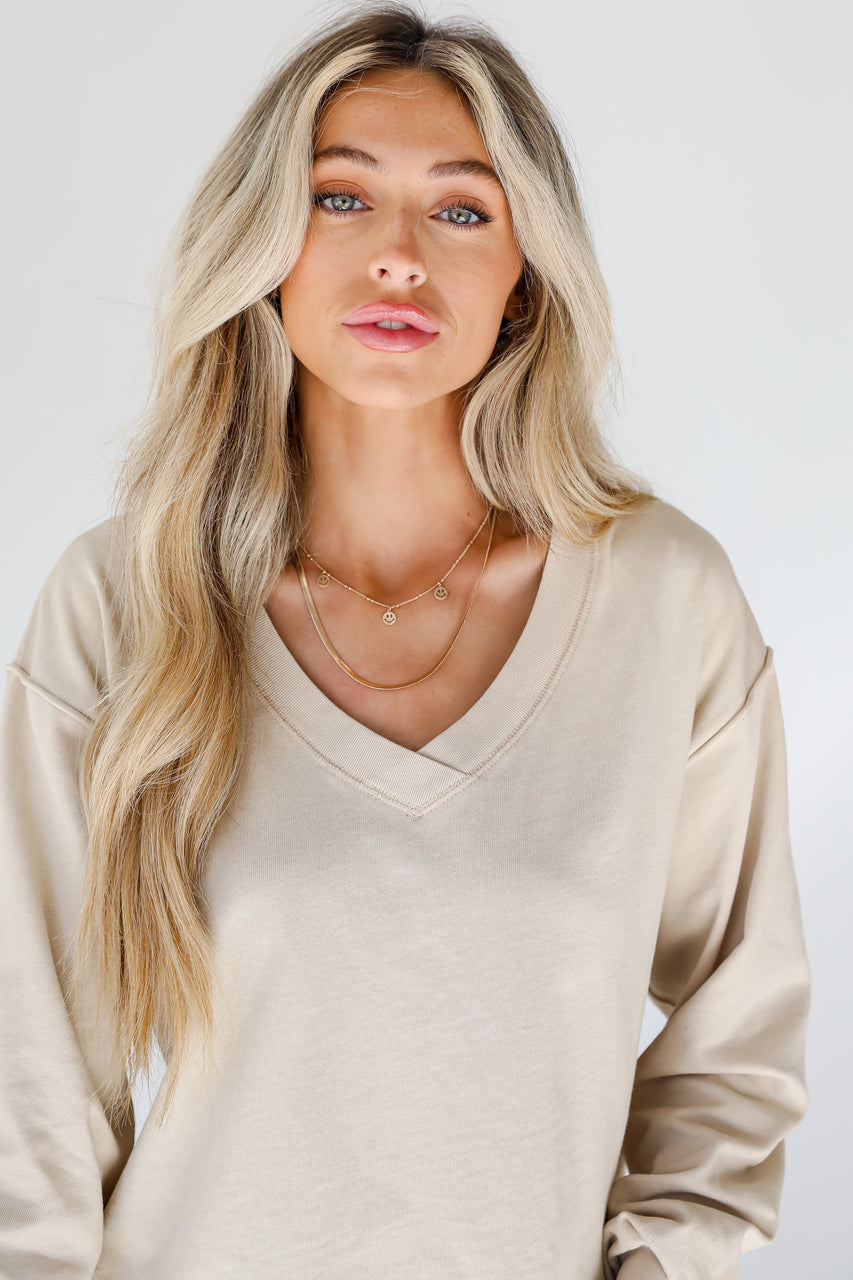 Cropped Pullover in ivory front view