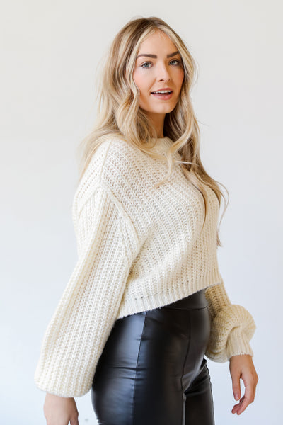 white Cropped Sweater side view