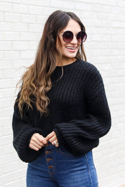 black Cropped Sweater on model