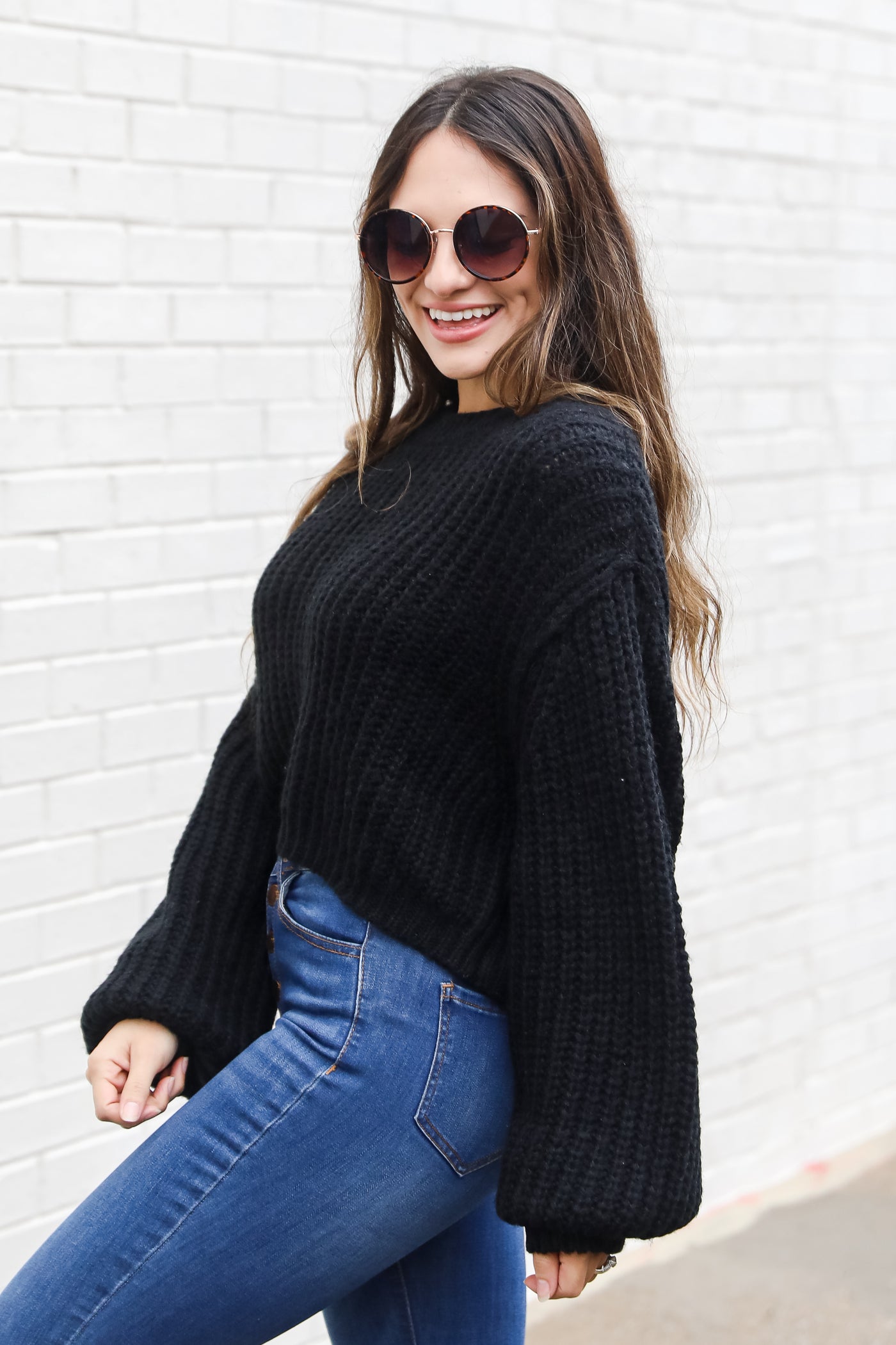 black Cropped Sweater side view