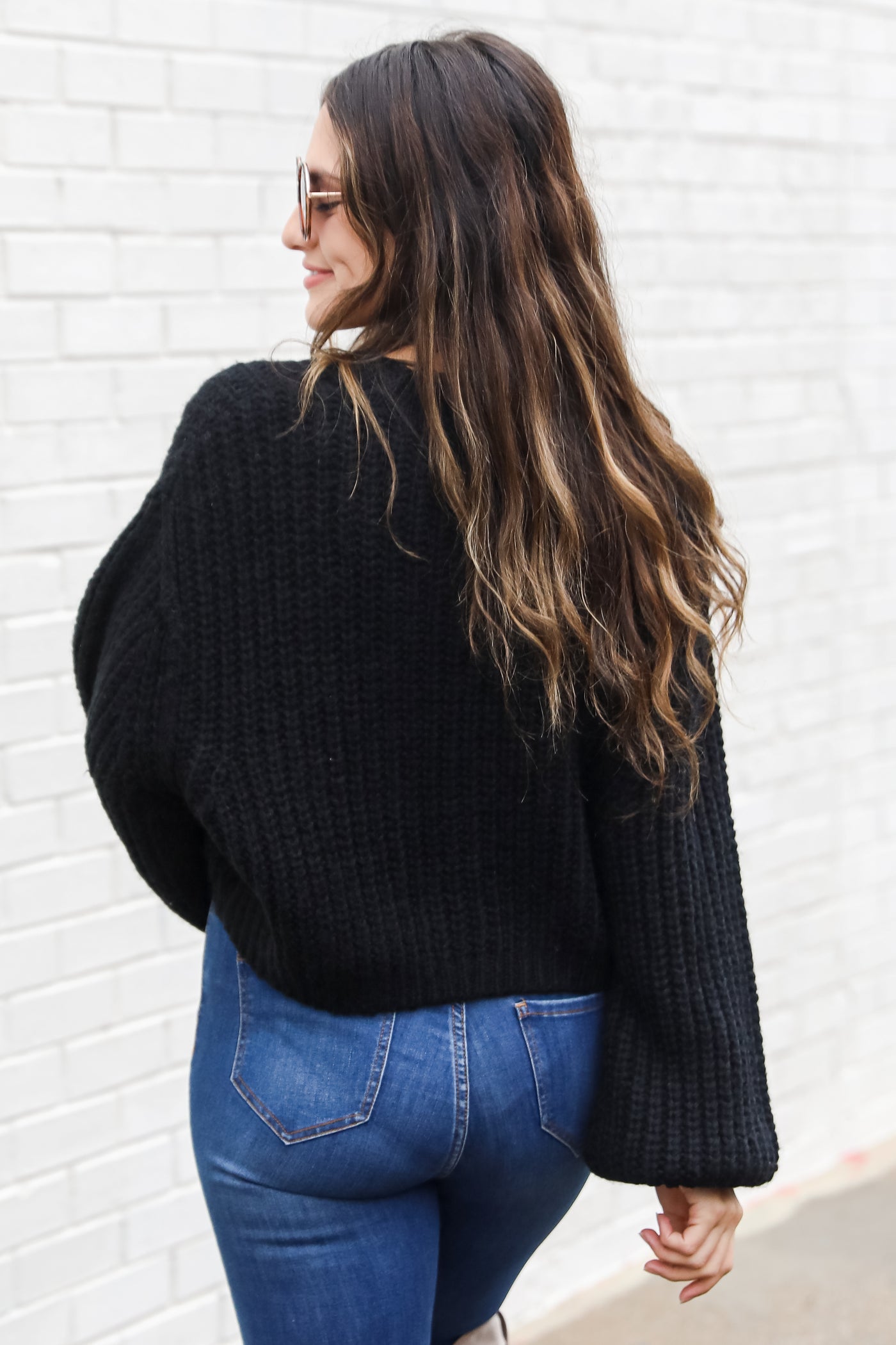 black Cropped Sweater back view