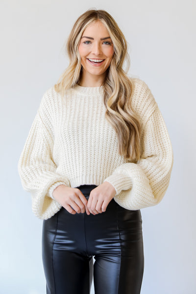 white Cropped Sweater on model