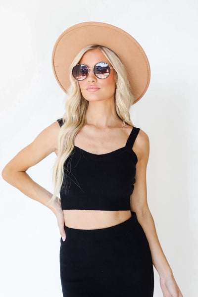 Knit Crop Top in black front view