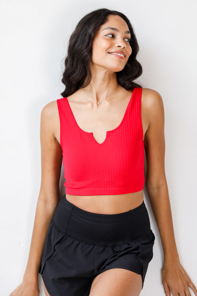 red Cropped Tank on model