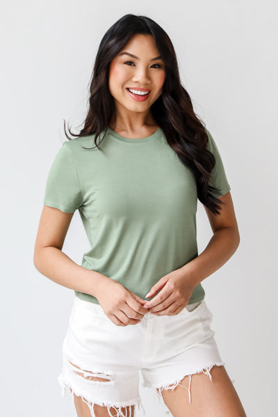 sage Everyday Cropped Tee on model