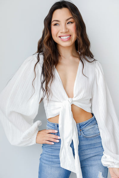 Tie-Front Cropped Blouse in white