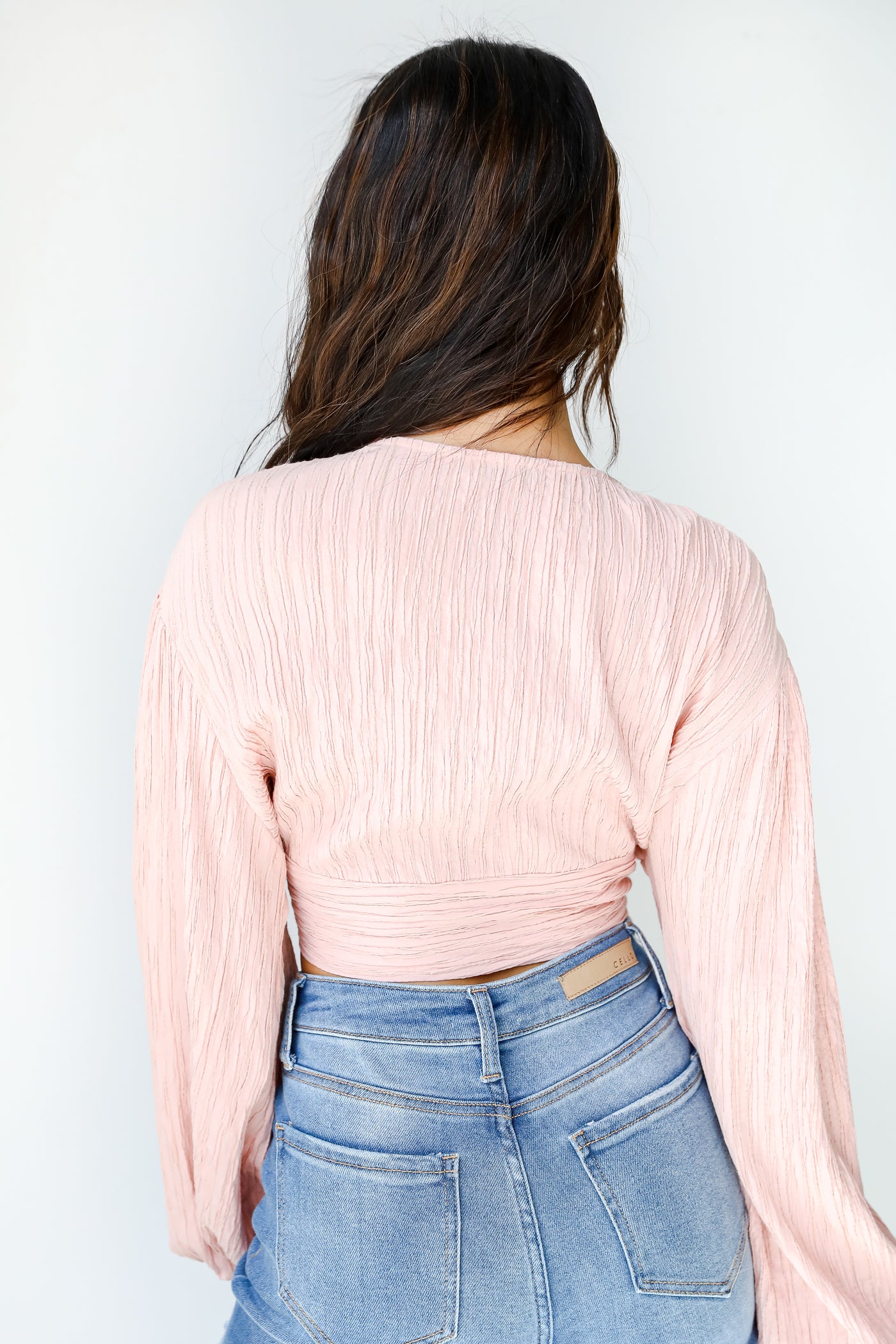 Tie-Front Cropped Blouse in blush back view