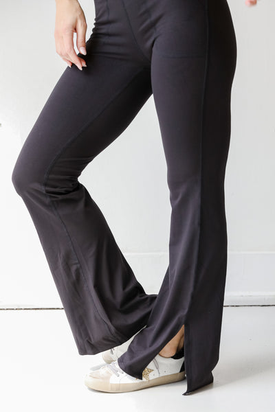 Crossover Flared Leggings in black side view