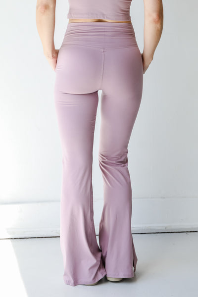 Crossover Flared Leggings in mauve back view