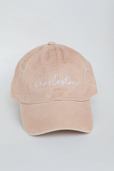 blush Charleston Script Embroidered Hat flat lay