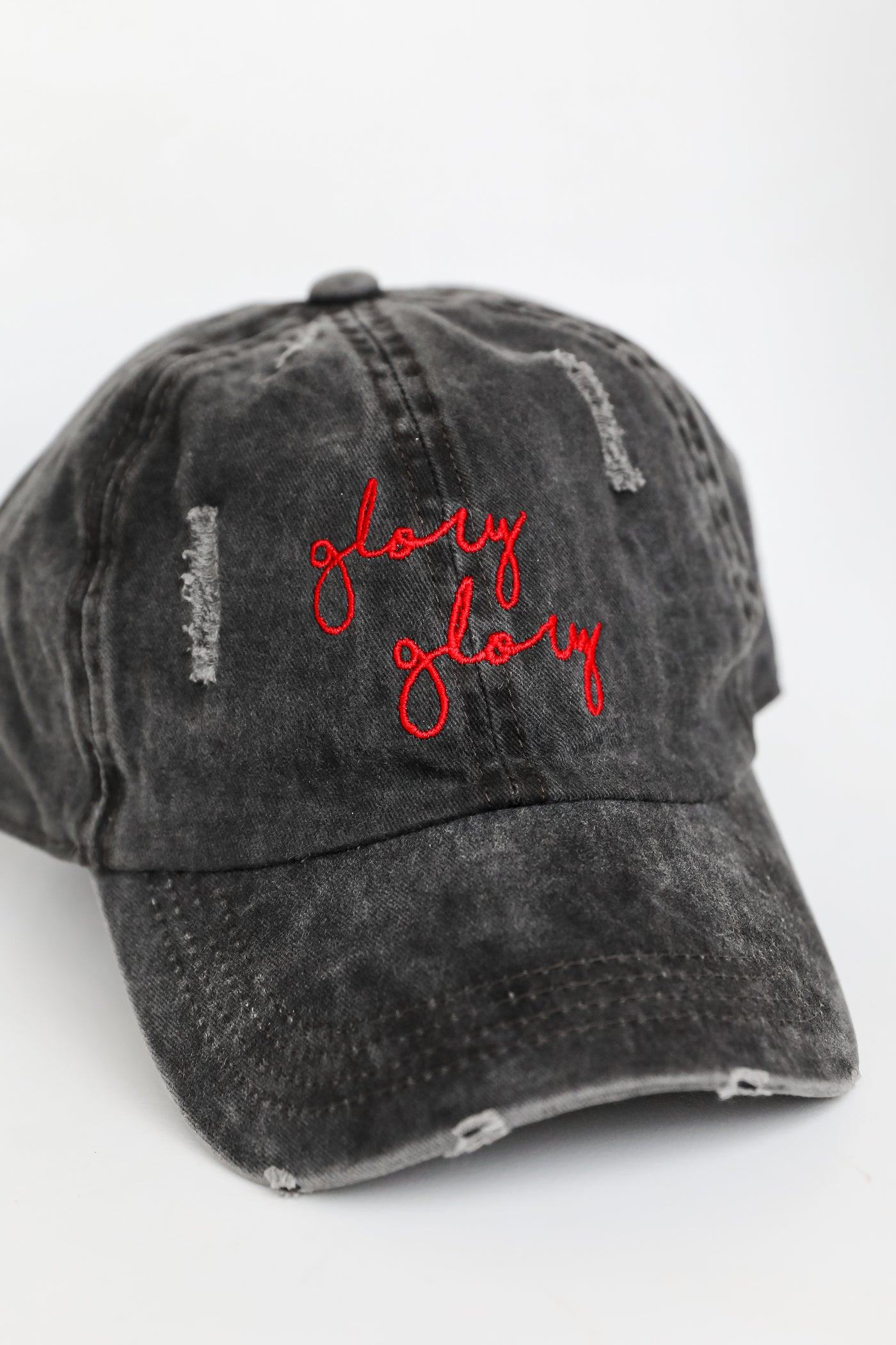 Glory Glory Script Embroidered Hat flat lay