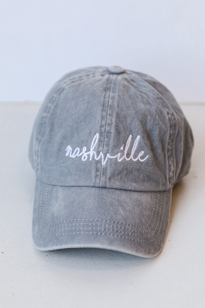 grey Nashville Script Embroidered Hat
