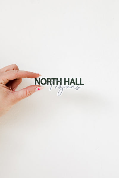 North Hall Trojans Sticker flat lay