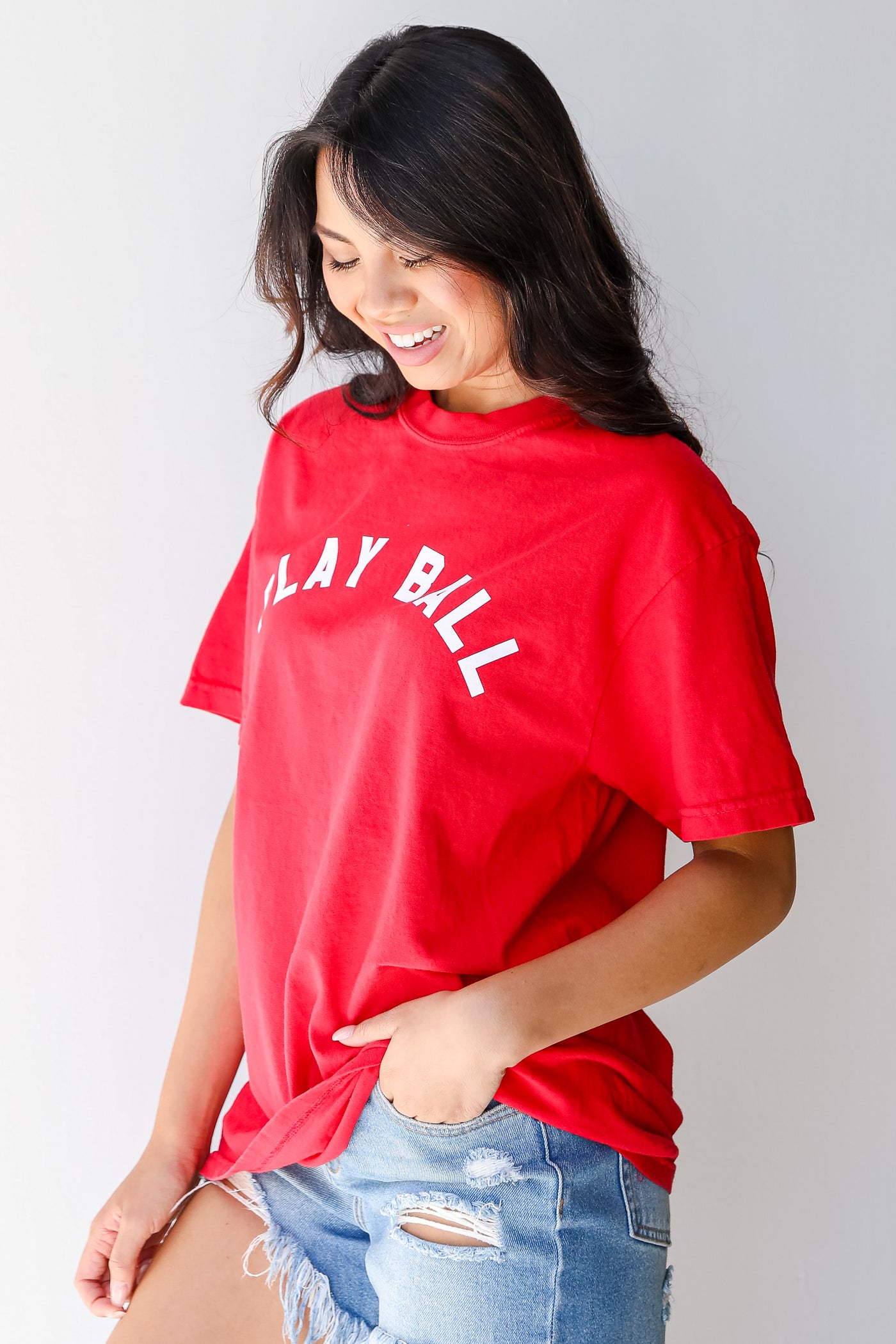 Red Play Ball Graphic Tee side view