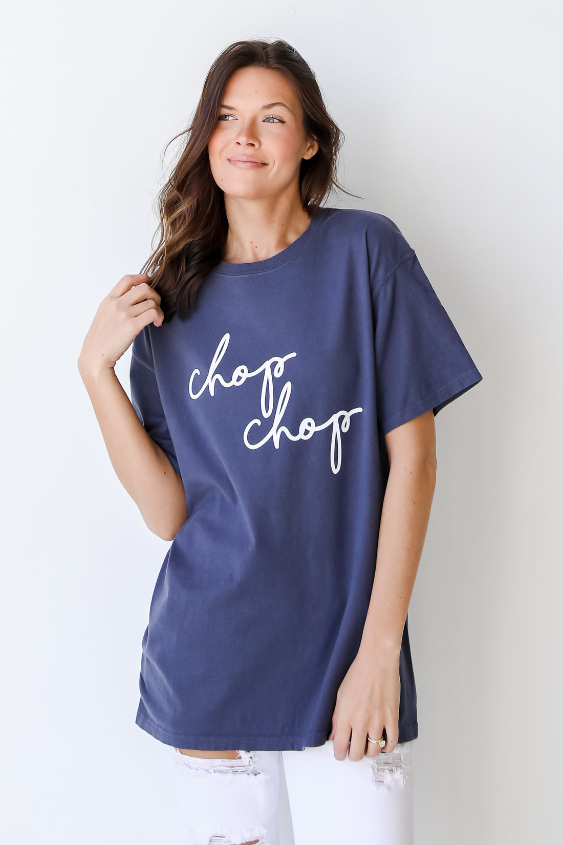 Navy Chop Chop Script Tee