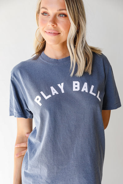 Navy Play Ball Graphic Tee on model