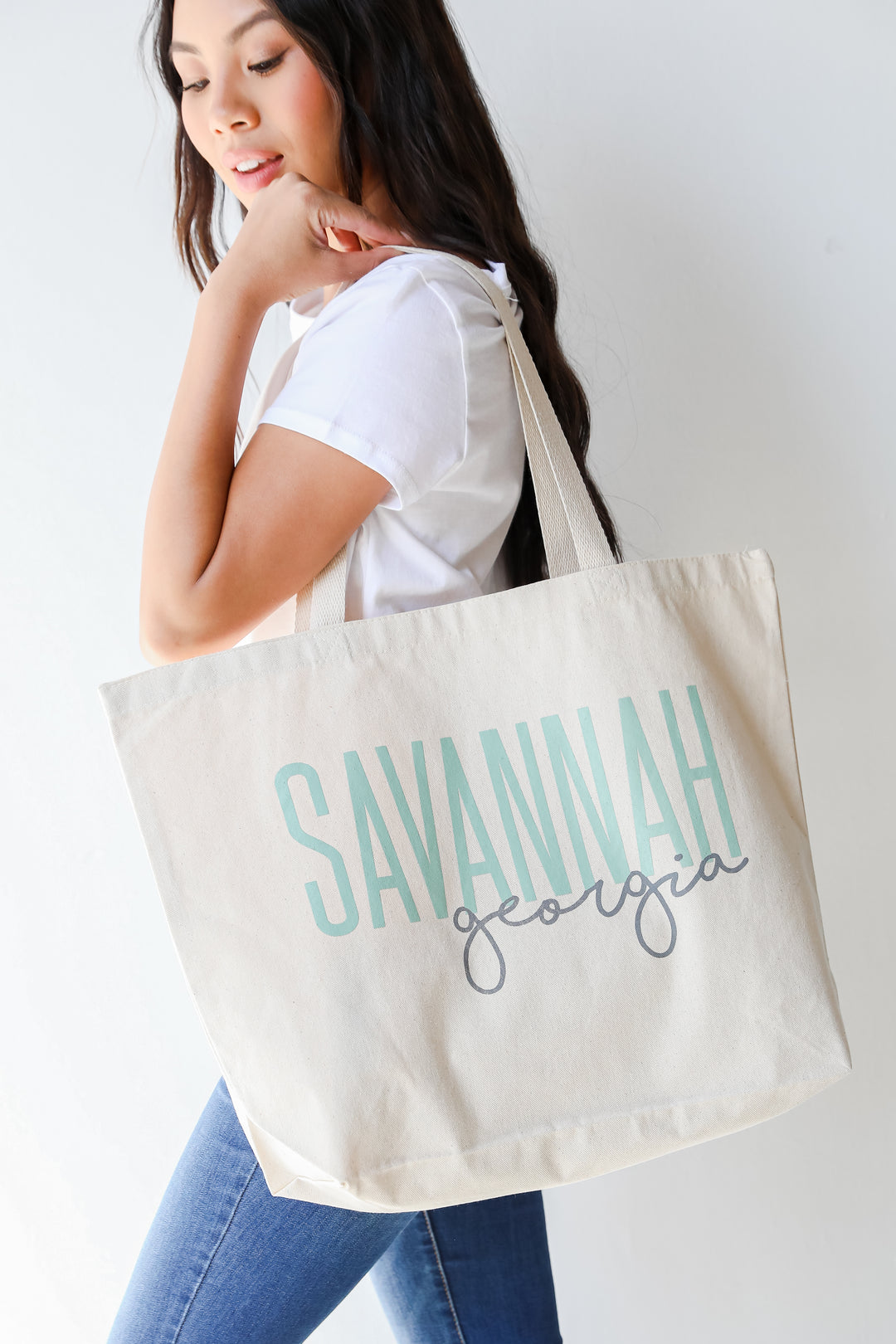 Savannah Georgia Script Large Tote Bag