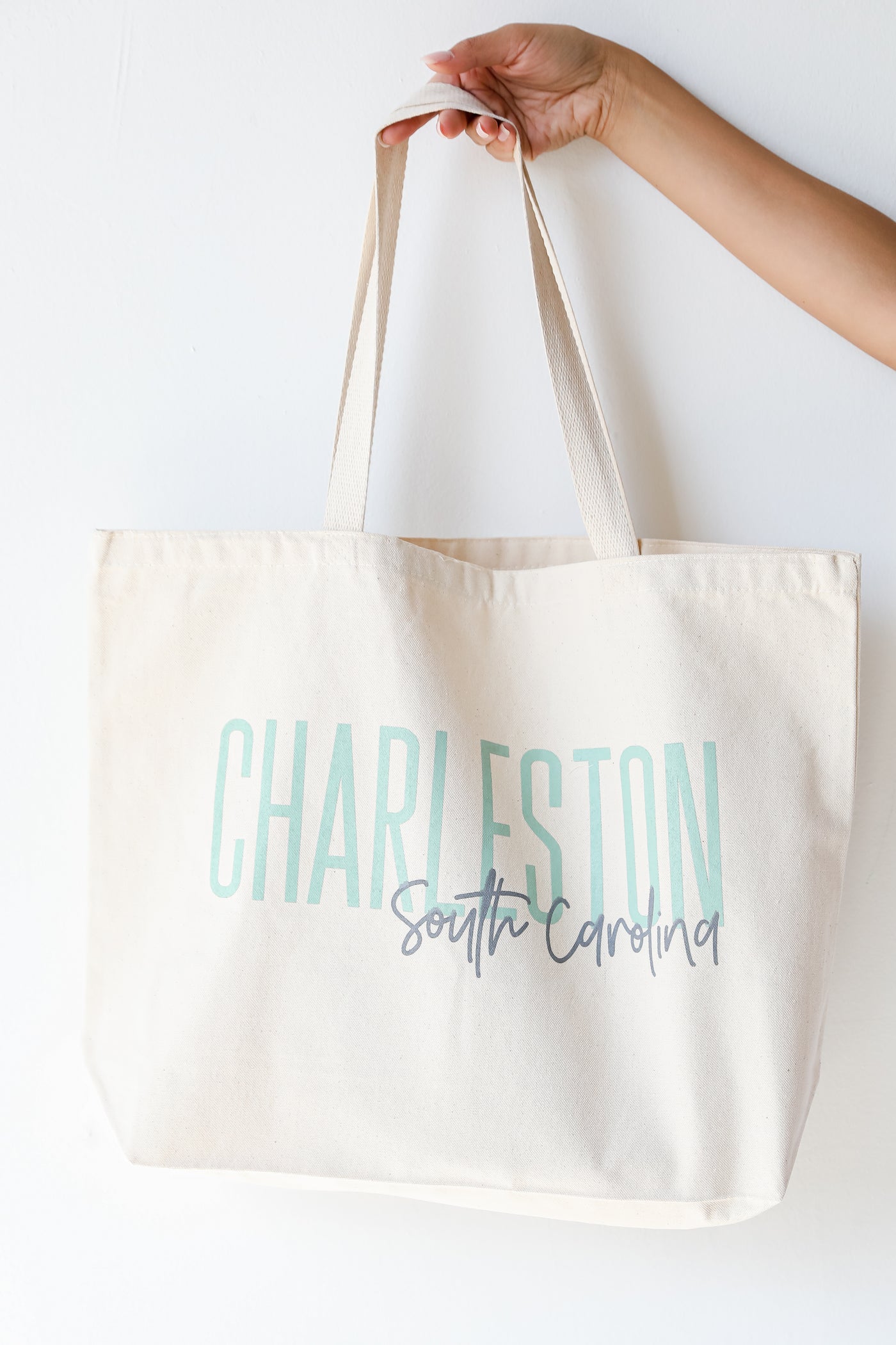 Charleston South Carolina Script Large Tote Bag front view