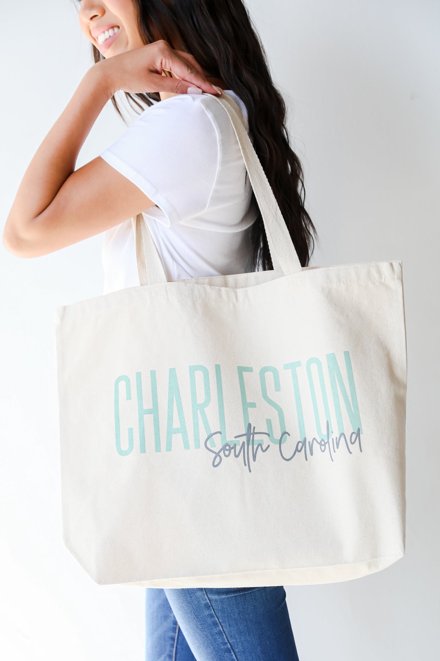 Charleston South Carolina Script Large Tote Bag